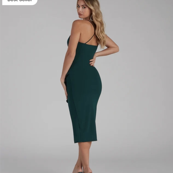 Hunter green add some flair ruffle midi dress - Picture 2 of 7